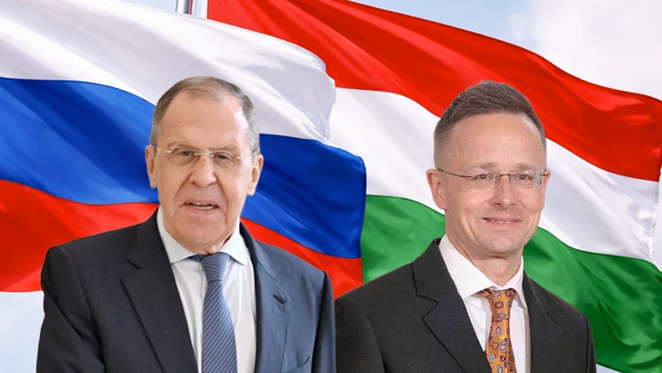 Repro foto Aktuálně.cz / Ruský ministr zahraničí Sergej Lavrov a šéf maďarské diplomacie Péter Szijjártó, koláž.Foto: Aktuálně.cz, U.S. Department of State, prezident.az